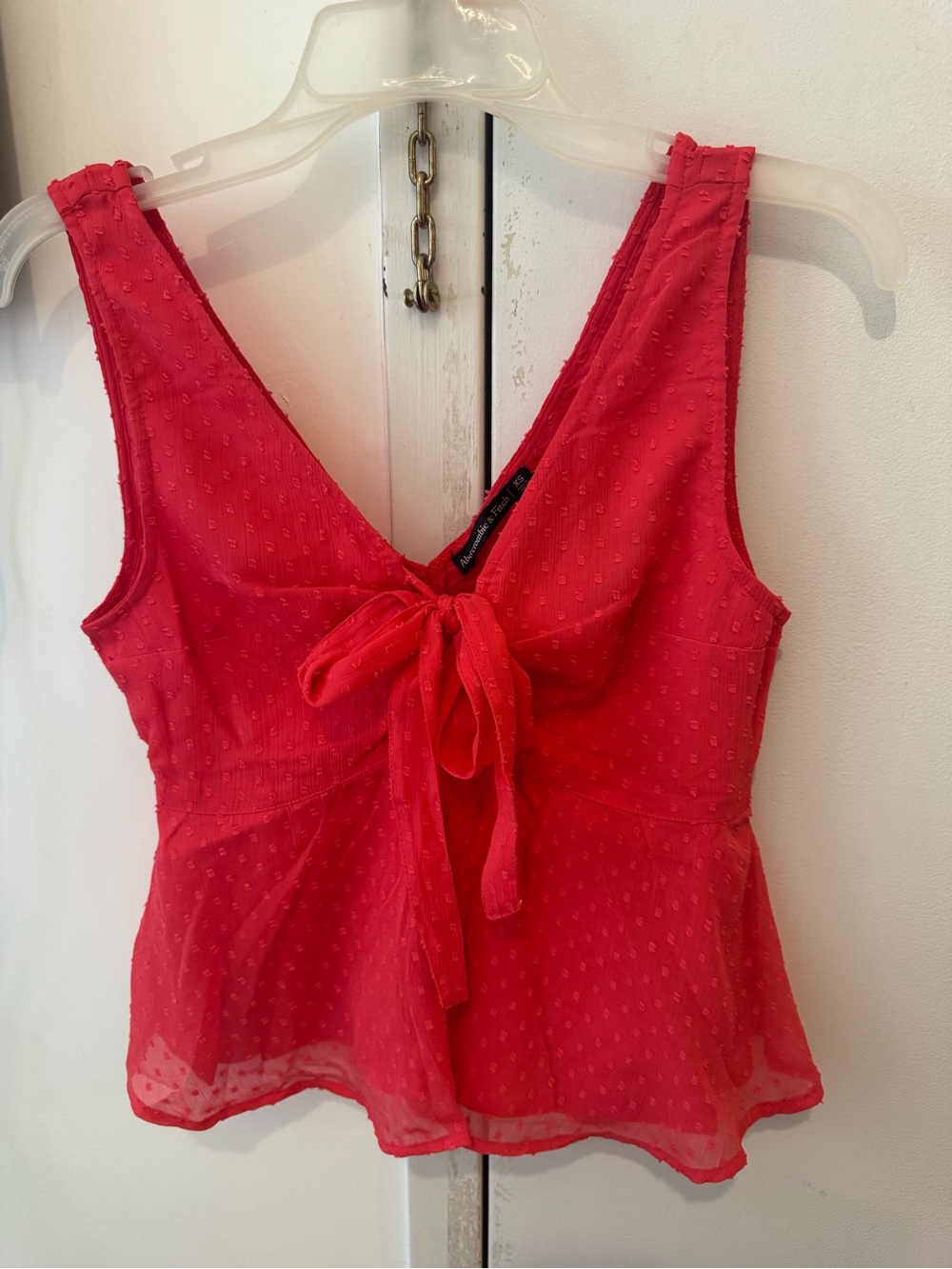 Abercrombie & Fitch Red Polka Dot Tie Front Blouse